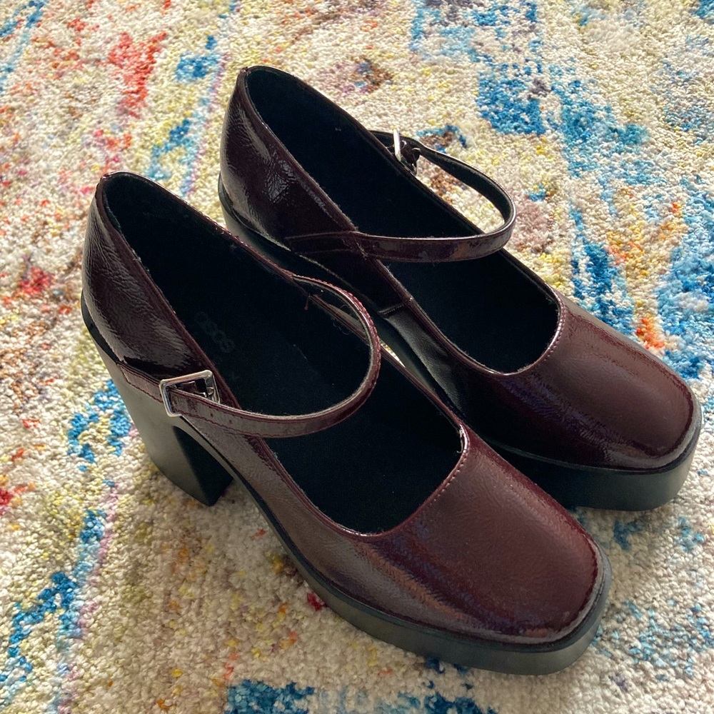 Maroon ASOS platform Mary Janes